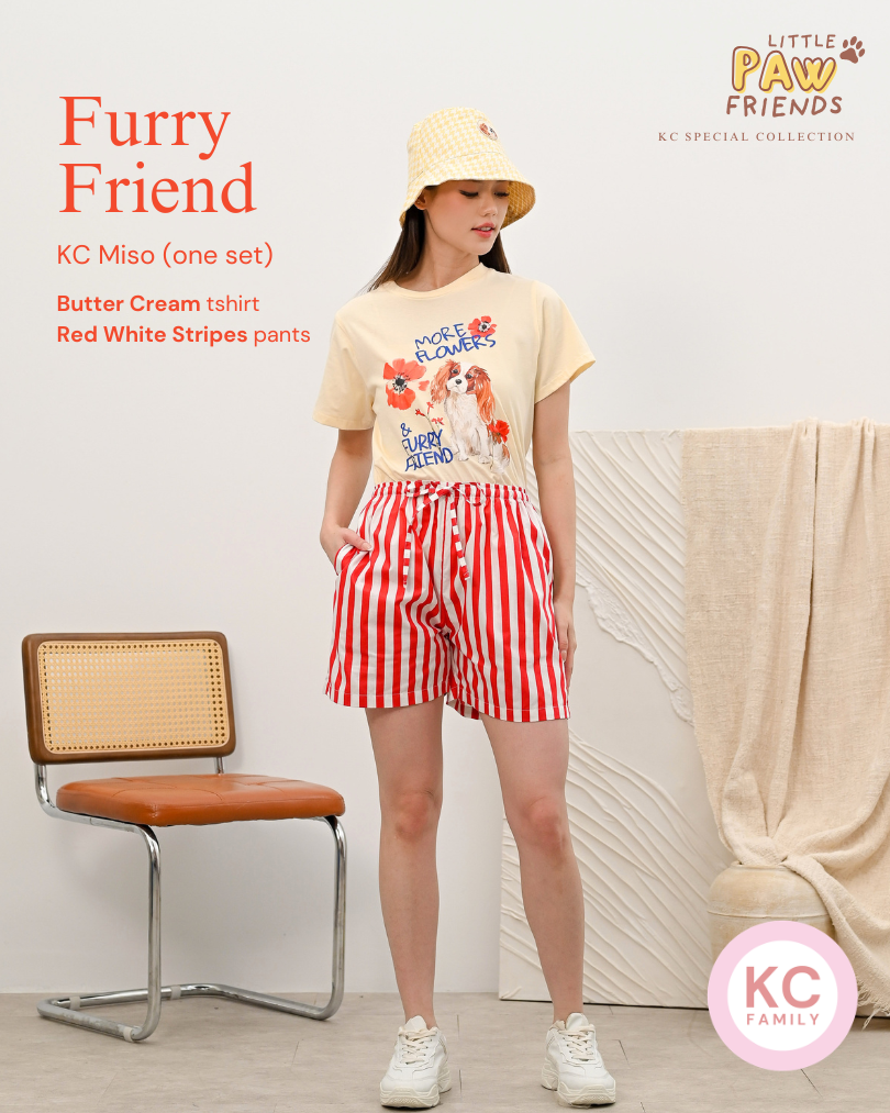 KC Miso In  Furry Friends Baju Kaos dengan Celana Pendek Piyama Kaos