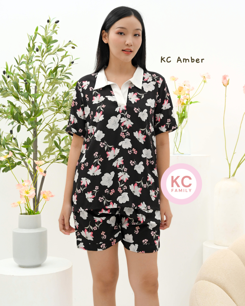KC Amber in Moonlit Poppy Baju Tidur Wanita Piyama Celana Pendek Lengan Pendek