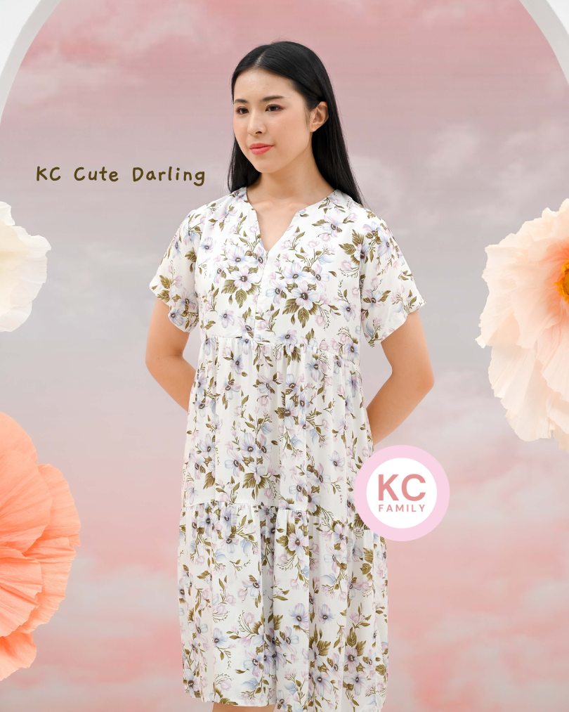 KC Cute Darling in Flowy Iris Dress Wanita Midi Dress Busui Friendly Homedress Daster