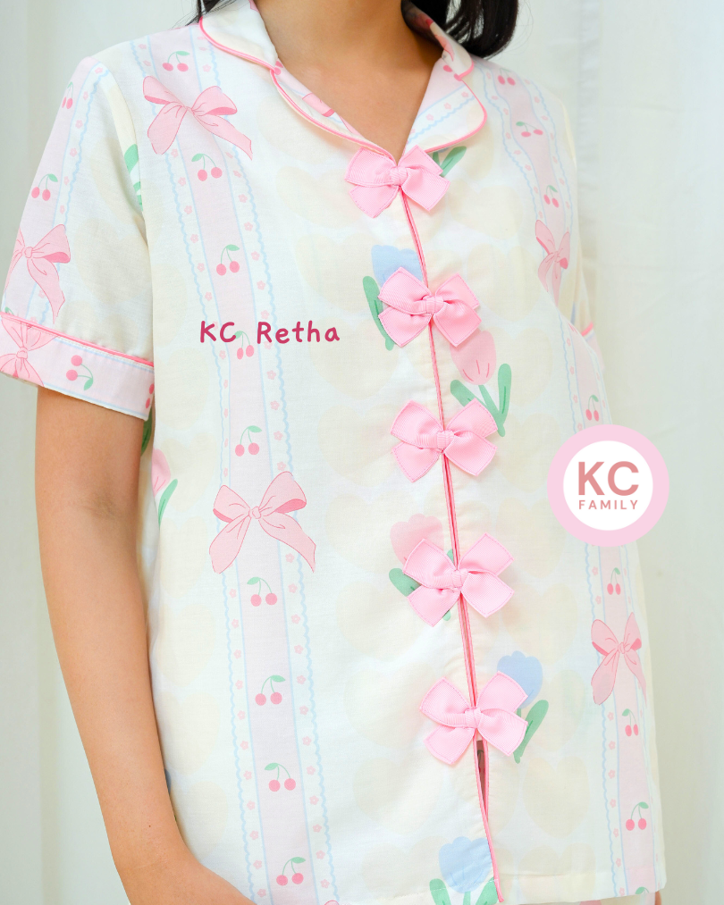 KC Retha in Cherry Bow Baju Tidur Wanita Lengan Pendek Celana Panjang