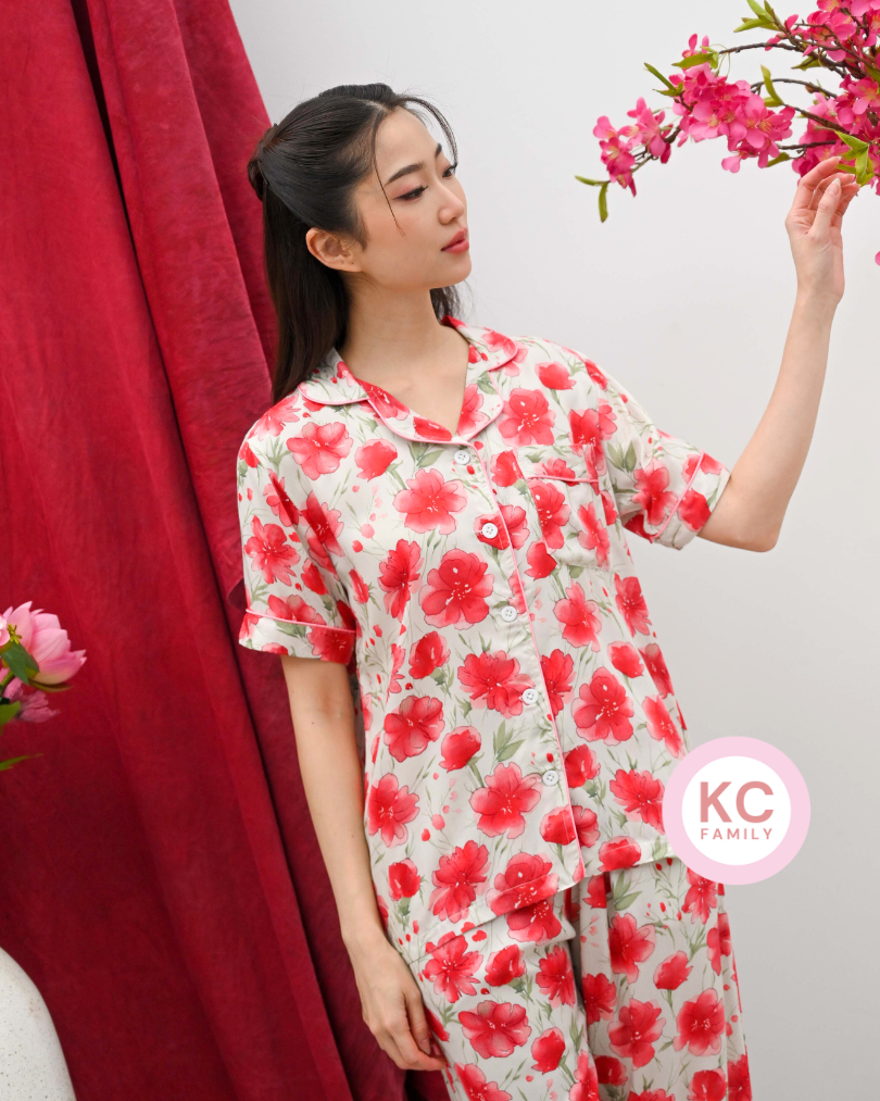 Classic Pajama in Everyday Fleur Baju Tidur Wanita Piyama Celana Panjang Lengan Pendek