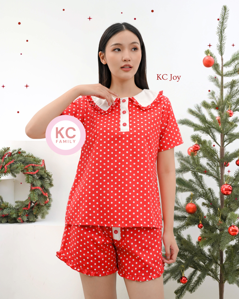 KC Joy in Cherry Dots Baju Tidur Wanita Lengan Pendek Celana Pendek