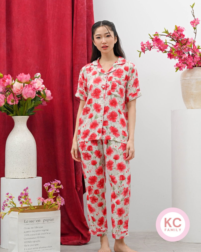 Classic Pajama in Everyday Fleur Baju Tidur Wanita Piyama Celana Panjang Lengan Pendek