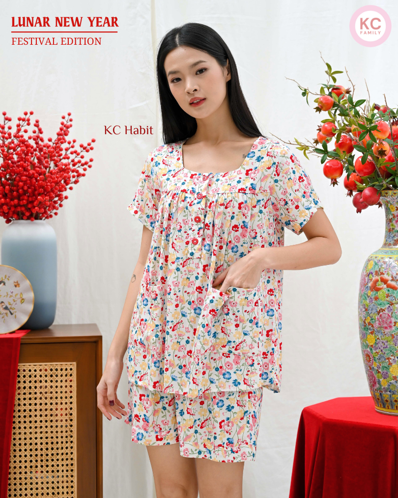 KC Habit in Bright Petals Piyama Wanita Lengan Pendek Celana Pendek