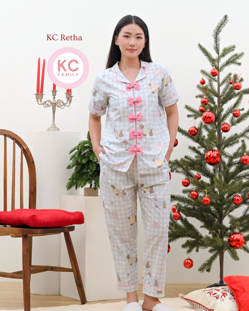 KC Retha in Sweet Picnic Baju Tidur Wanita Lengan Pendek Celana Panjang