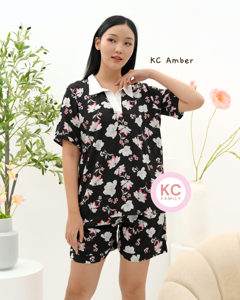 KC Amber in Moonlit Poppy Baju Tidur Wanita Piyama Celana Pendek Lengan Pendek