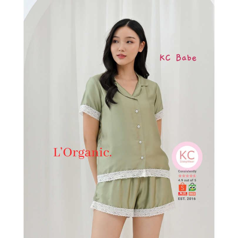 KC Babe In Sage Green Luxury Organic Piyama Wanita Lengan Pendek Celana Pendek