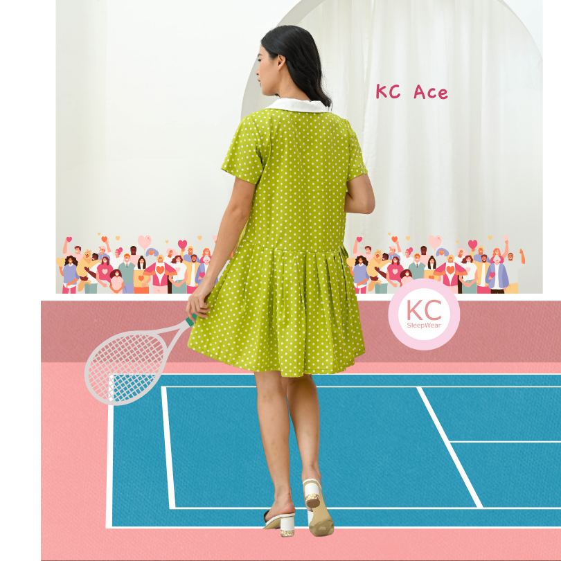 KC Ace In Green Polka Dress Daster Homedress Wanita