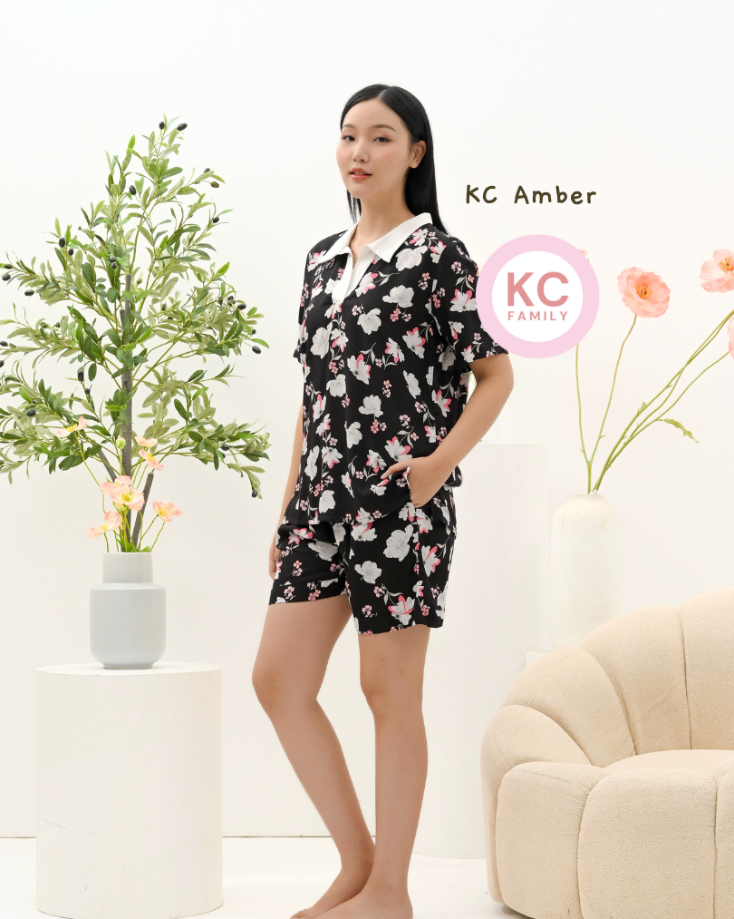 KC Amber in Moonlit Poppy Baju Tidur Wanita Piyama Celana Pendek Lengan Pendek