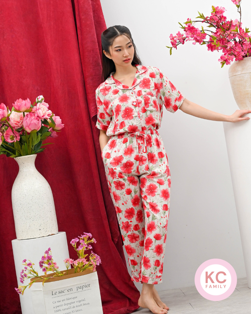 Classic Pajama in Everyday Fleur Baju Tidur Wanita Piyama Celana Panjang Lengan Pendek