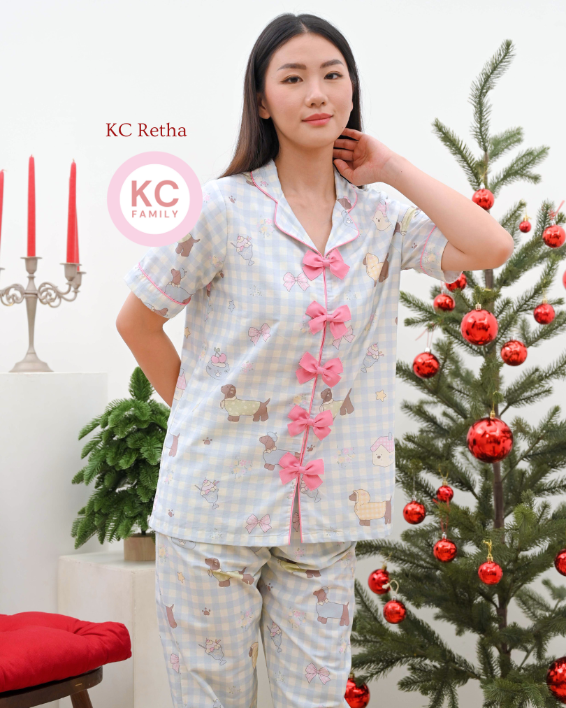 KC Retha in Sweet Picnic Baju Tidur Wanita Lengan Pendek Celana Panjang