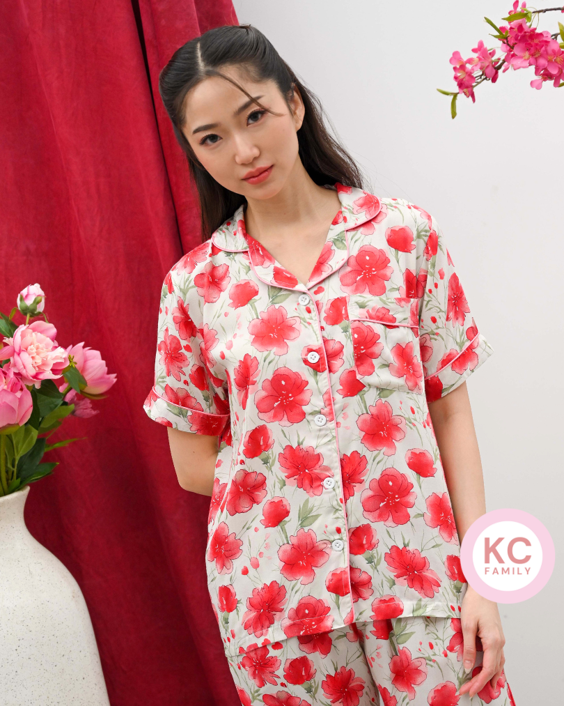 Classic Pajama in Everyday Fleur Baju Tidur Wanita Piyama Celana Panjang Lengan Pendek