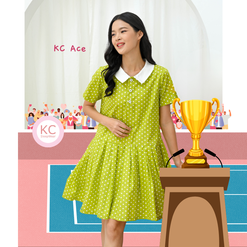 KC Ace In Green Polka Dress Daster Homedress Wanita