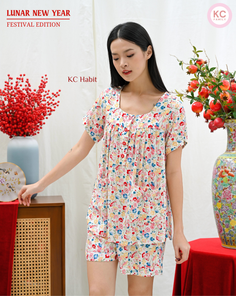 KC Habit in Bright Petals Piyama Wanita Lengan Pendek Celana Pendek
