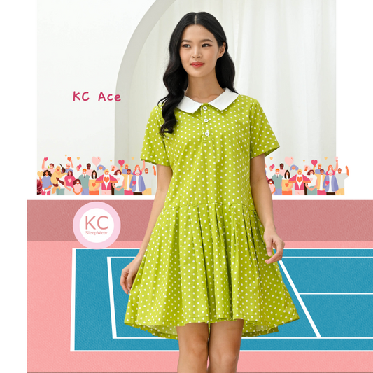 KC Ace In Green Polka Dress Daster Homedress Wanita