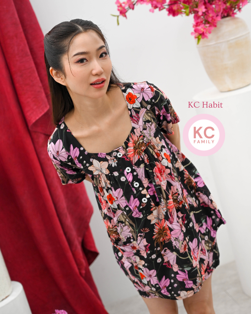 KC Habit in Floral Whisper Piyama Wanita Lengan Pendek Celana Pendek