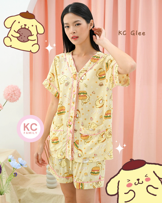 KC Glee in Burger Pompurin Piyama Baju Tidur Wanita Lengan Pendek Celana Pendek