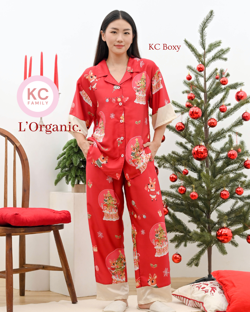 KC Boxy in Twinkle Snowglobe Piyama Wanita Baju Tidur Lengan Sesiku Celana Panjang