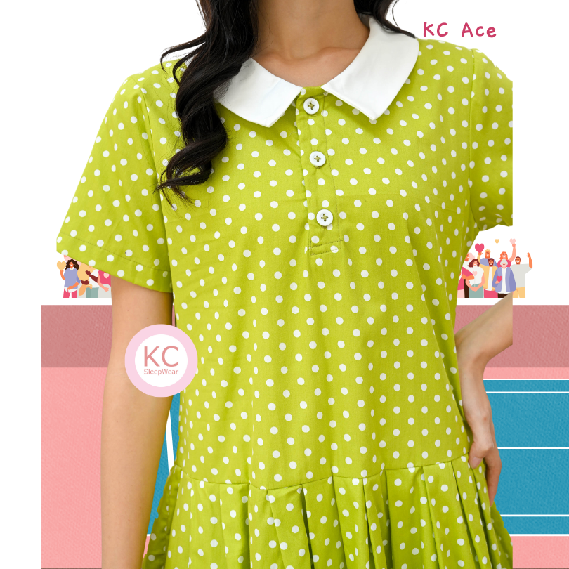 KC Ace In Green Polka Dress Daster Homedress Wanita