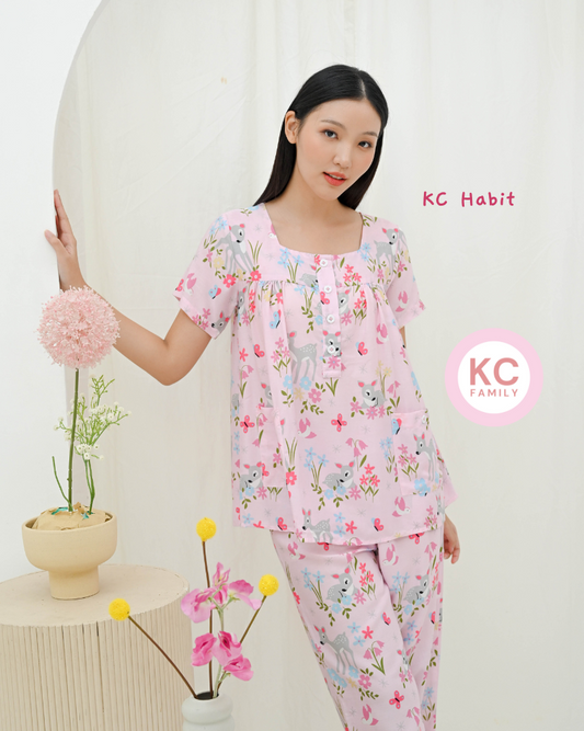 KC Habit In Garden Bambi Piyama Wanita Baju Tidur Lengan Pendek Celana Panjang