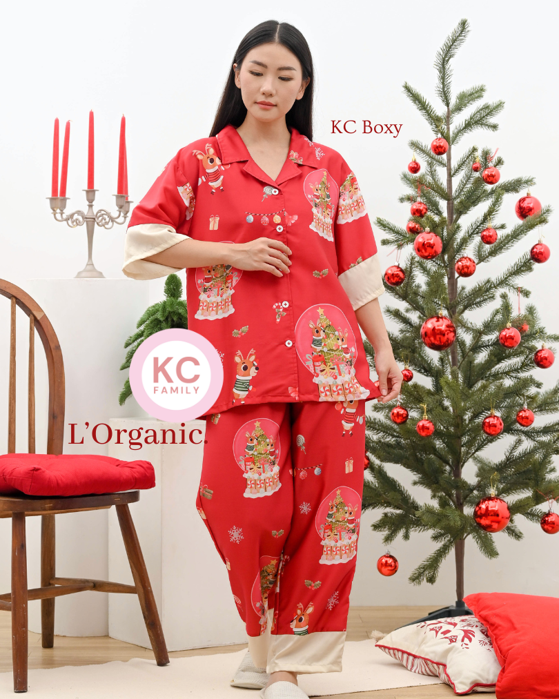 KC Boxy in Twinkle Snowglobe Piyama Wanita Baju Tidur Lengan Sesiku Celana Panjang