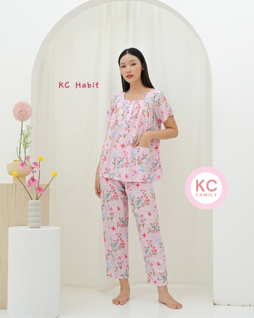 KC Habit In Garden Bambi Piyama Wanita Baju Tidur Lengan Pendek Celana Panjang