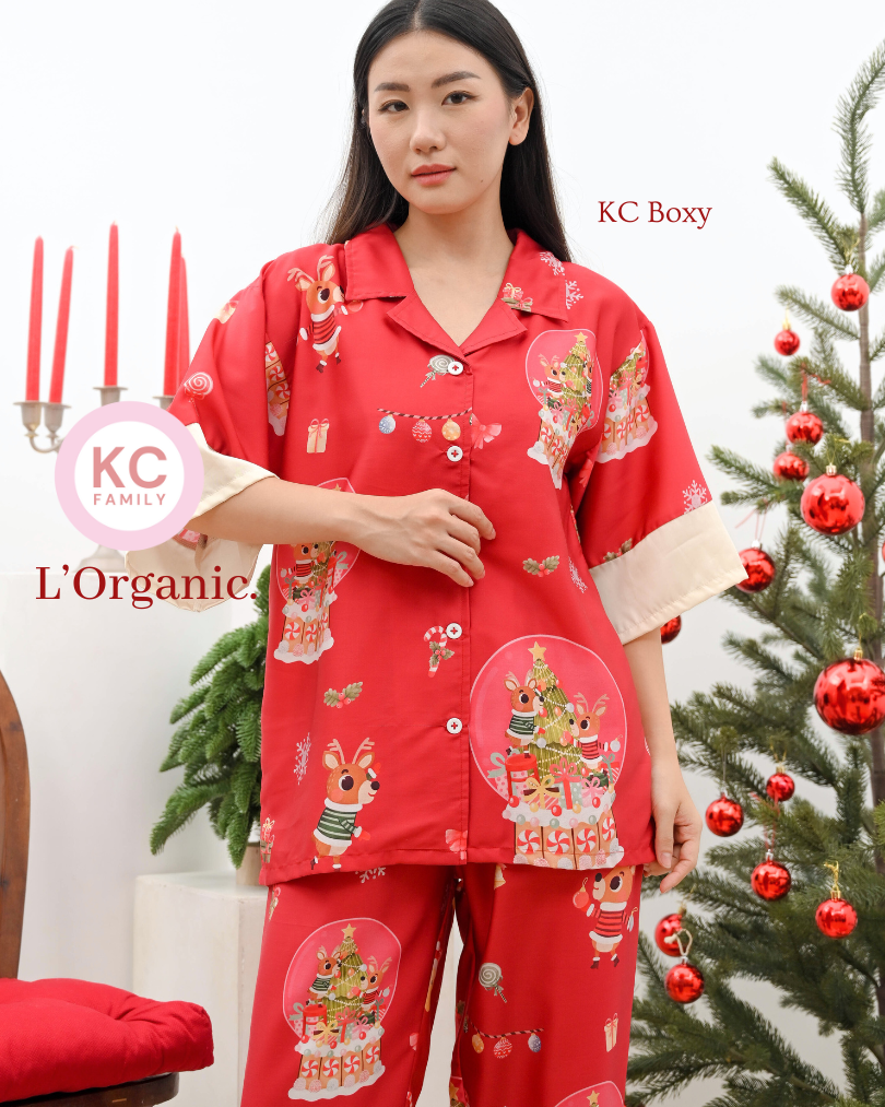 KC Boxy in Twinkle Snowglobe Piyama Wanita Baju Tidur Lengan Sesiku Celana Panjang