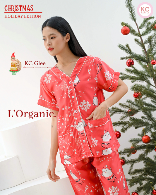 KC Glee in Jolly Santa Piyama Wanita Baju Tidur Lengan Pendek Celana Panjang