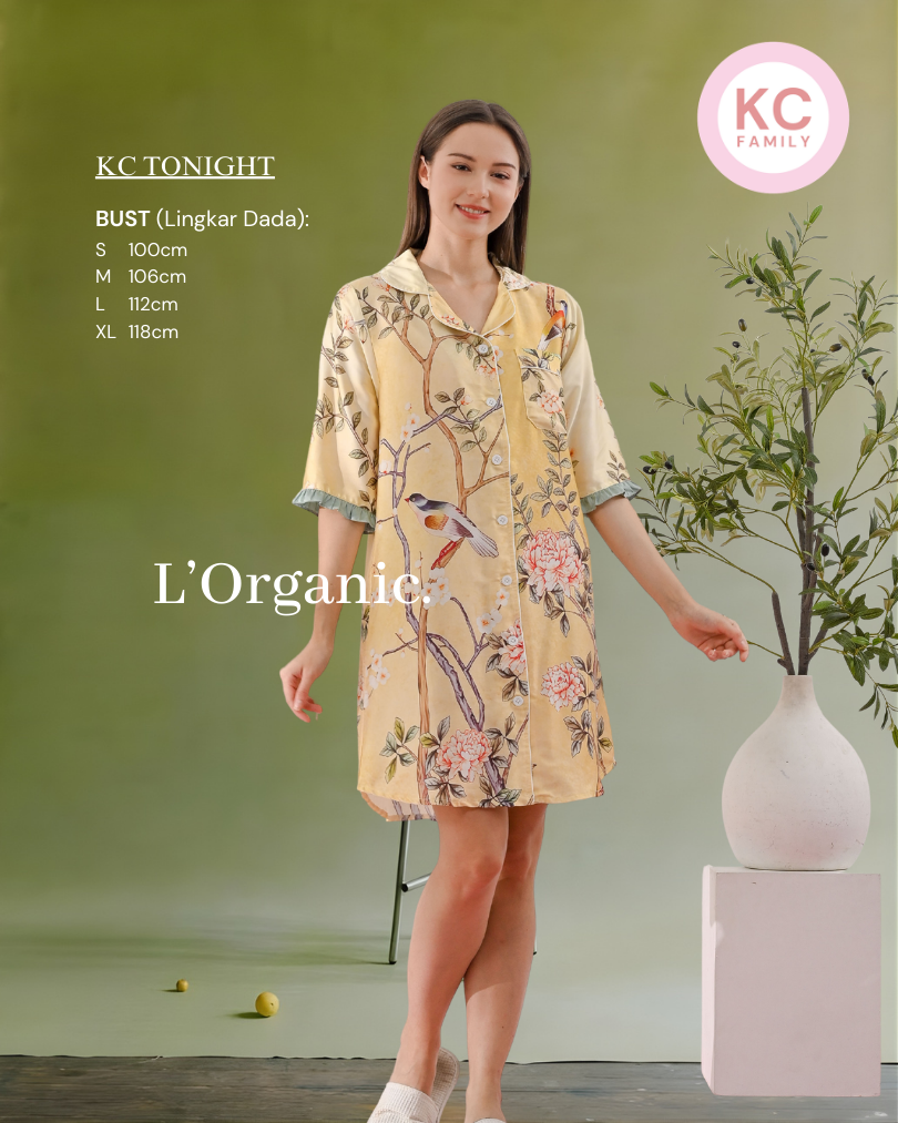 KC Tonight in Golden Finch Daster Wanita Baju Tidur Lengan 3/4
