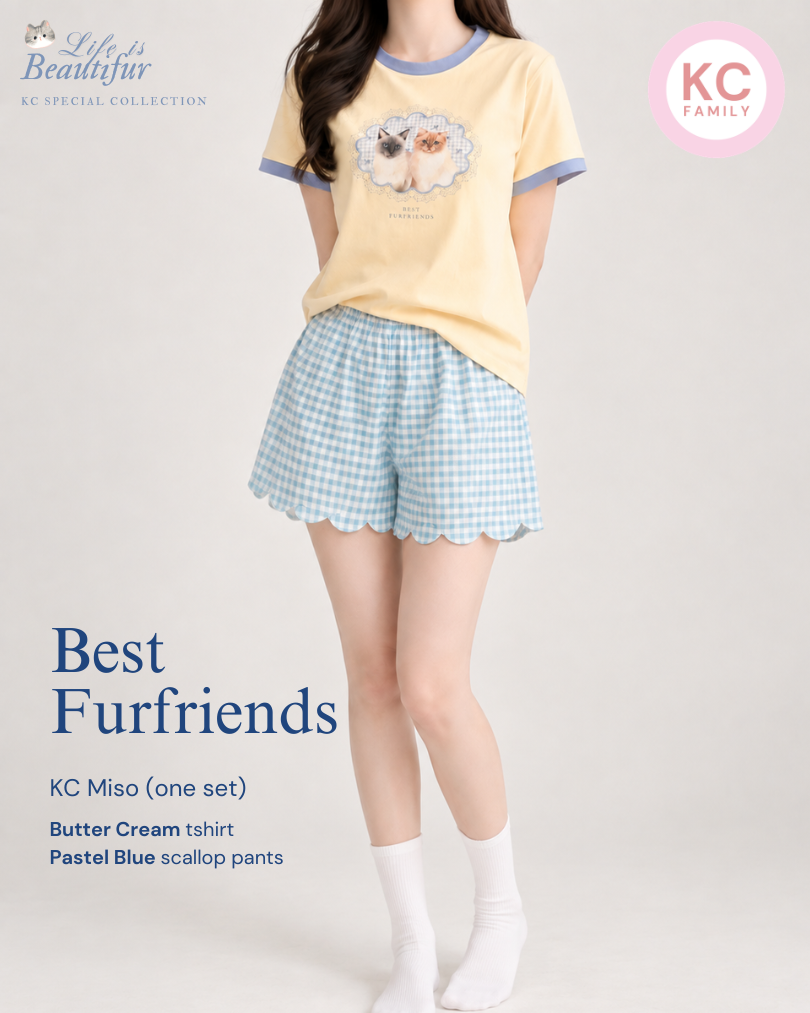 KC Miso in Best Furfriends Baju Kaos dengan Celana Pendek Piyama Kaos