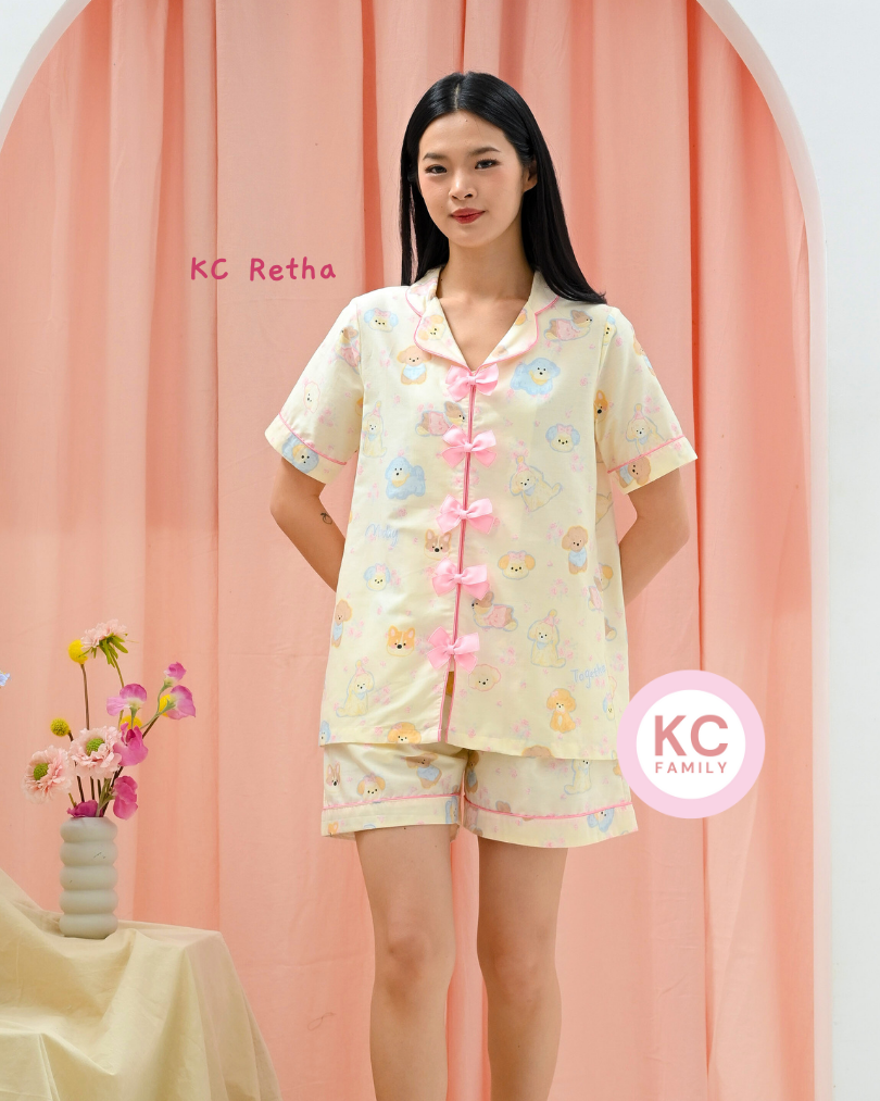 KC Retha in Party Puppy Baju Tidur Wanita Lengan Pendek Celana Pendek