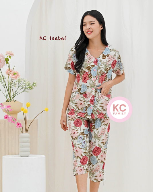 KC Isabel in Rosewood Piyama Baju Tidur Wanita Kerah V neck Celana 7/8
