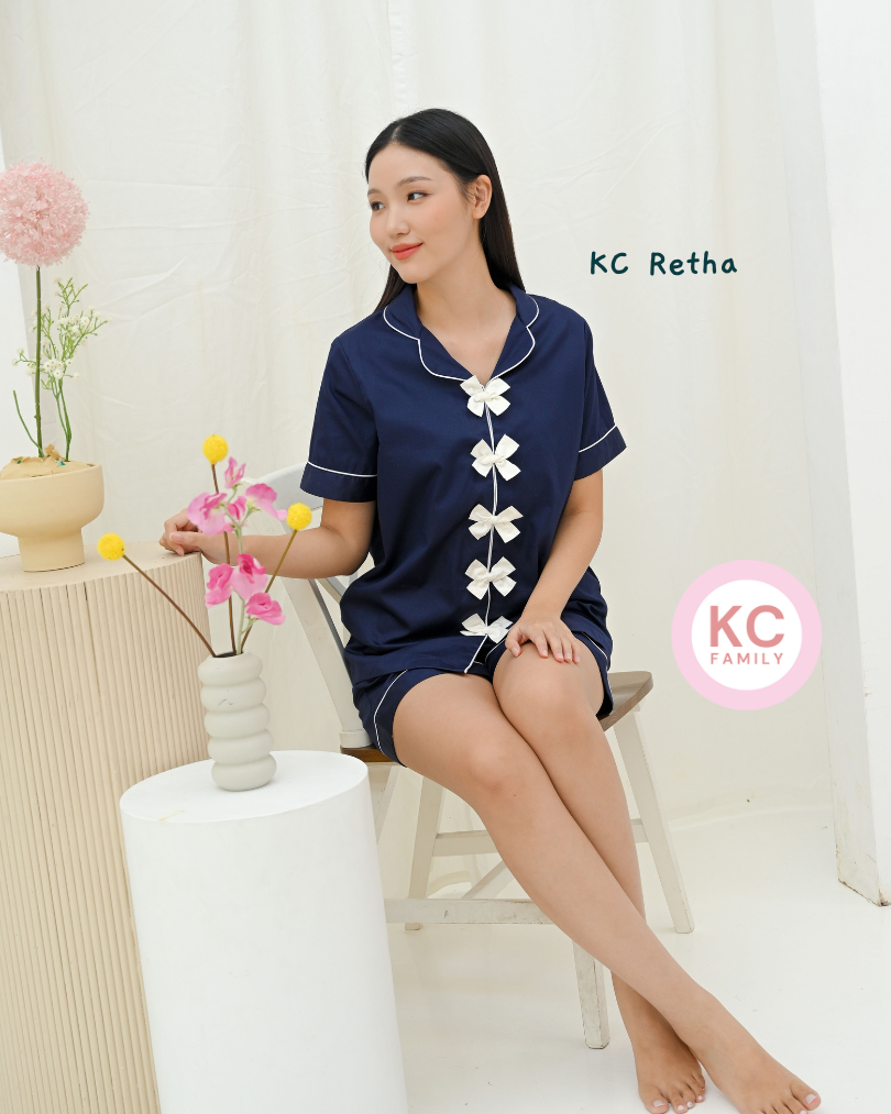 KC Retha in Navy Blue Baju Tidur Wanita Lengan Pendek Celana Pendek