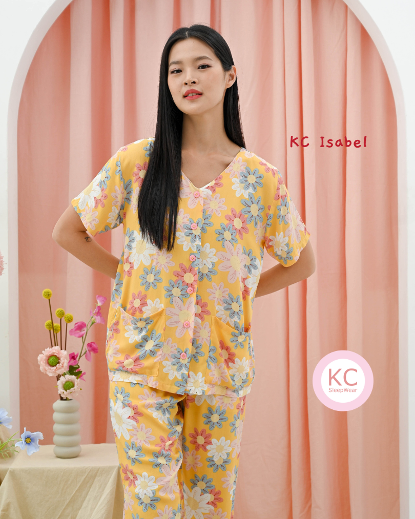 KC Isabel in Daily Spring Wanita V-Neck Celana 7/8 Lengan Pendek Piyama Baju Tidur