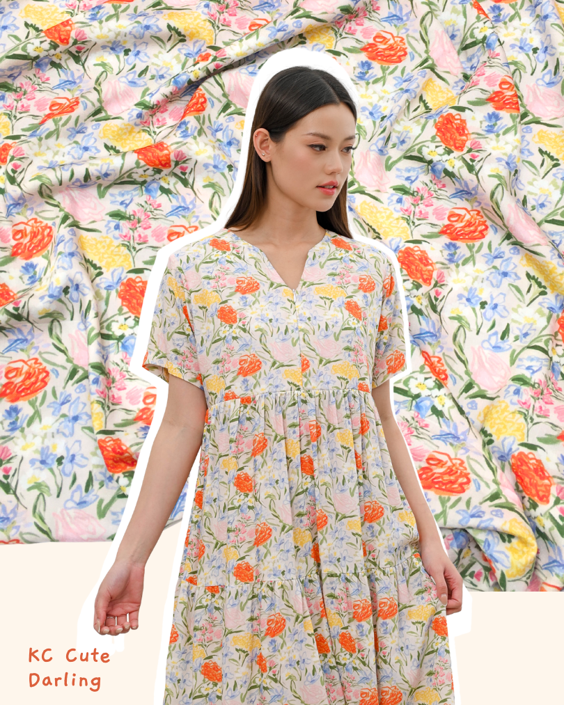 KC Cute Darling in Pastel Garden Dress Wanita Midi Dress Busui Friendly Homedress Daster