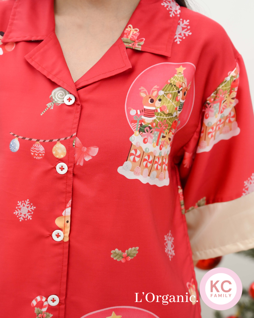 KC Boxy in Twinkle Snowglobe Piyama Wanita Baju Tidur Lengan Sesiku Celana Panjang