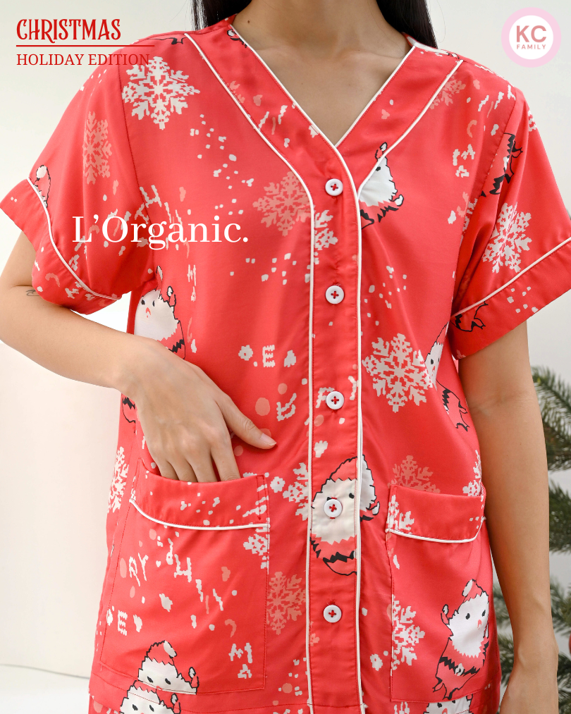 KC Glee in Jolly Santa Piyama Wanita Baju Tidur Lengan Pendek Celana Panjang