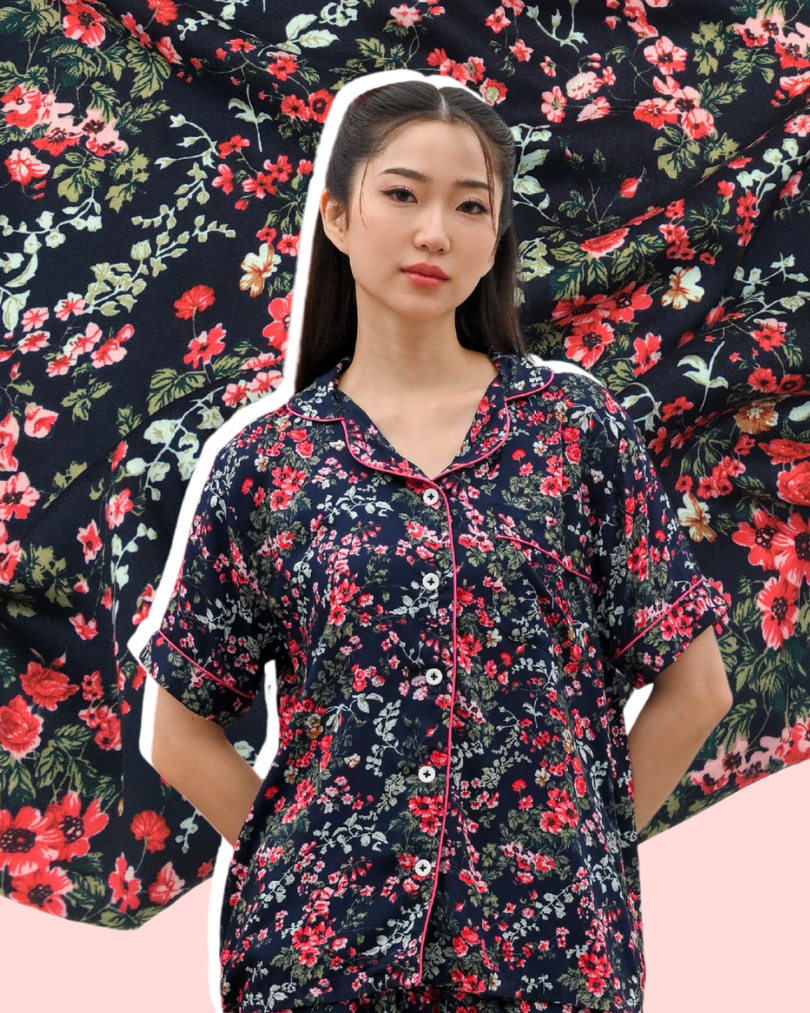 Classic Pajama in Sunday Floral Baju Tidur Wanita Piyama Celana Panjang Lengan Pendek