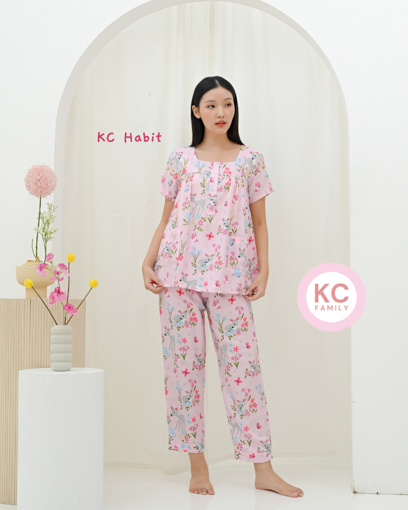 KC Habit In Garden Bambi Piyama Wanita Baju Tidur Lengan Pendek Celana Panjang