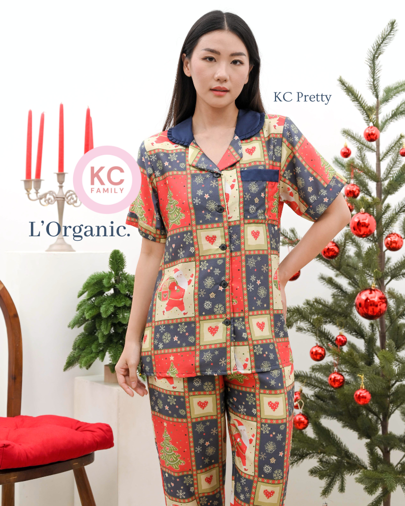 KC Pretty in Santa Gifts Baju Tidur Wanita Piyama Celana Panjang Lengan Pendek