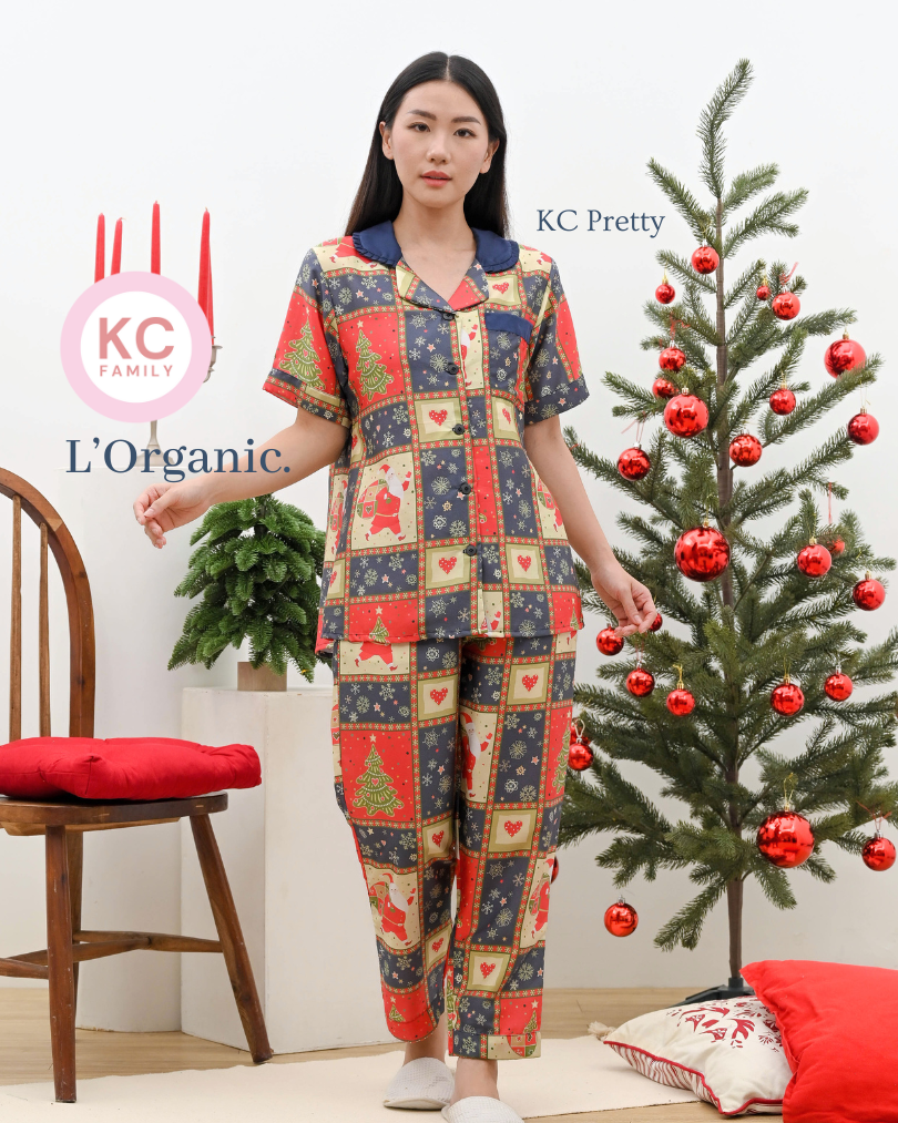 KC Pretty in Santa Gifts Baju Tidur Wanita Piyama Celana Panjang Lengan Pendek