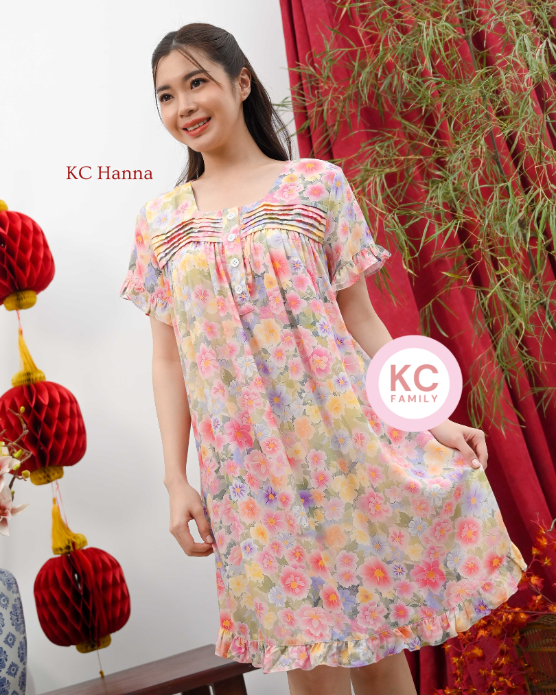 KC Hanna in Rosie Posie Homedress Wanita Daster Wanita Lengan Pendek