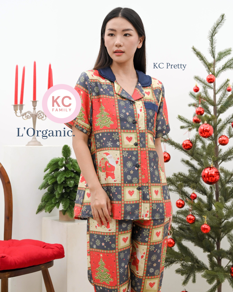 KC Pretty in Santa Gifts Baju Tidur Wanita Piyama Celana Panjang Lengan Pendek