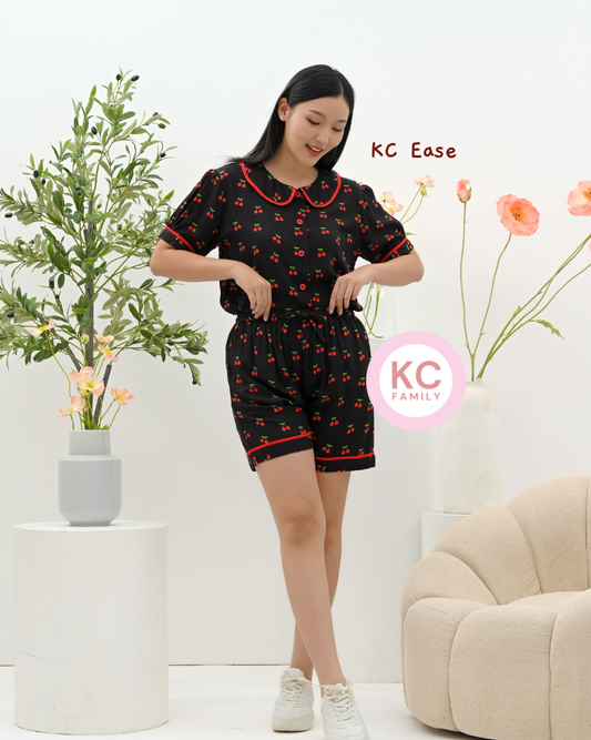 KC Ease in Black Cherry  Piyama Wanita Baju Tidur Lengan Pendek Celana Pendek
