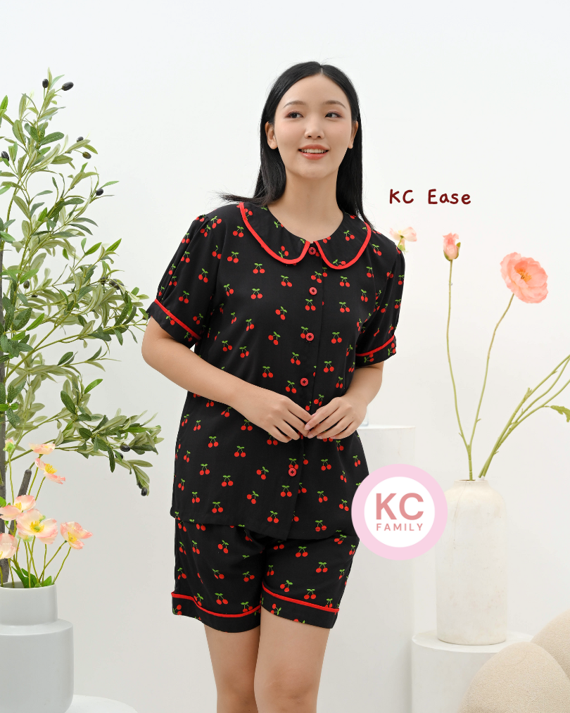KC Ease in Black Cherry  Piyama Wanita Baju Tidur Lengan Pendek Celana Pendek