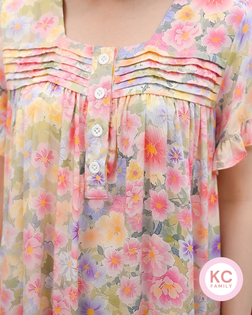 KC Hanna in Rosie Posie Homedress Wanita Daster Wanita Lengan Pendek