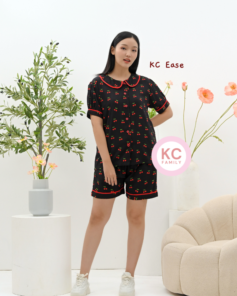 KC Ease in Black Cherry  Piyama Wanita Baju Tidur Lengan Pendek Celana Pendek