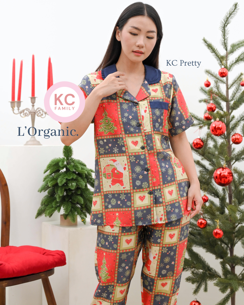 KC Pretty in Santa Gifts Baju Tidur Wanita Piyama Celana Panjang Lengan Pendek