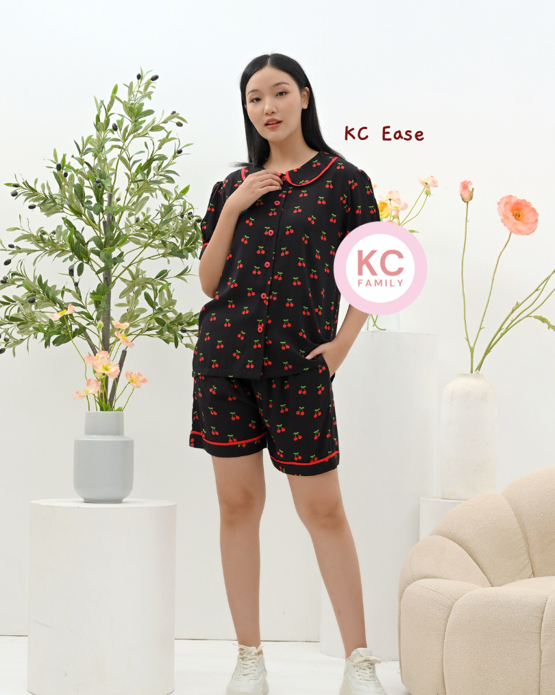 KC Ease in Black Cherry  Piyama Wanita Baju Tidur Lengan Pendek Celana Pendek