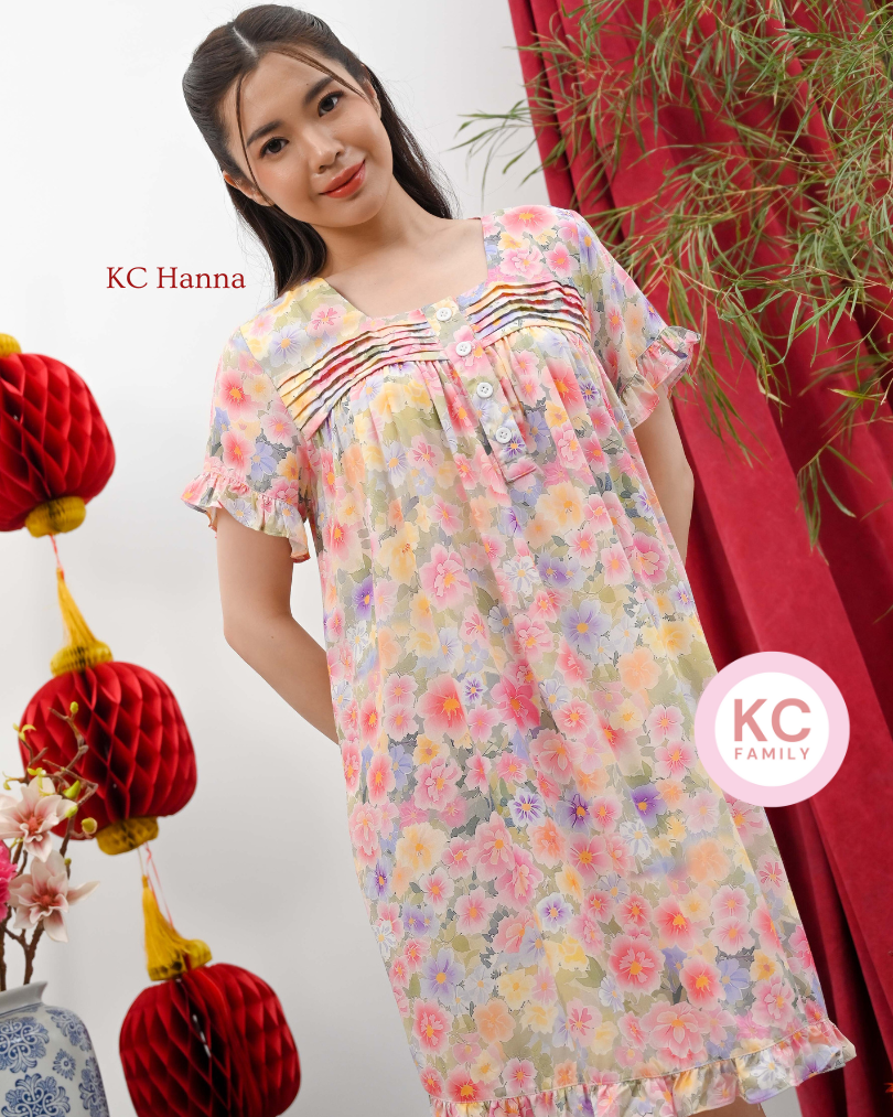 KC Hanna in Rosie Posie Homedress Wanita Daster Wanita Lengan Pendek
